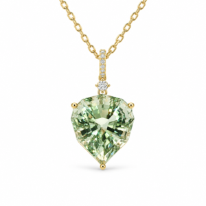 Green Amethyst 12.97 Carat and Canadian Diamond Pendant in Yellow Gold
