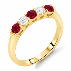 Ruby and Canadian Diamonds 5-Stone Anniversary Ring In Yellow Gold