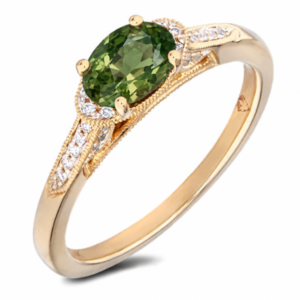 Green Sapphire 0.82 Carat and Canadian Diamond Ring in Yellow Gold