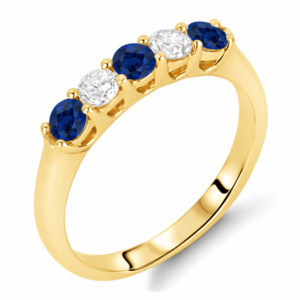 Blue Sapphire and Canadian Diamonds 5-Stone Anniversary Ring In Yellow Gold