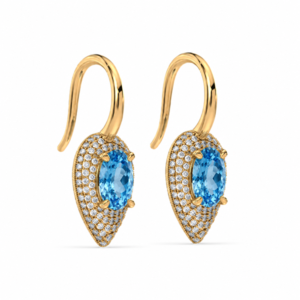 Blue Topaz and Canadian Diamond Multi Row Halo Earrings in Yellow Gold