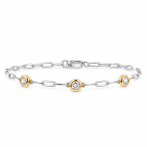 Bezel Set 3 Stone Canadian Diamond Bracelet in Yellow Gold and Sterling Silver