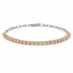 Canadian Diamond Bracelet in Yellow Gold with Sterling Silver Paperclip Chain