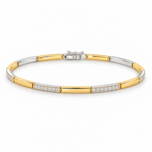 Canadian Diamond Bar Bracelet in Yellow Gold and Sterling Silver