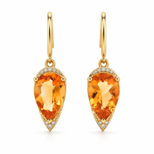 Pear Shaped 3.37 Carat TW Citrine and Canadian Diamond Dangle Earrings Yellow Gold
