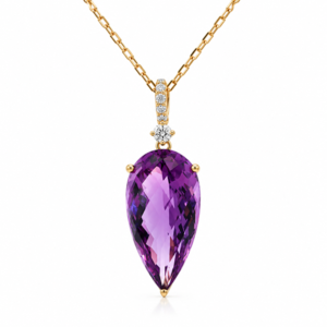 Canadian Diamond and 10.18 Carat Checkerboard Amethyst Drop Pendant in Yellow Gold