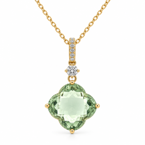 Green Amethyst 4.44 Carat and Canadian Diamond Pendant in Yellow Gold