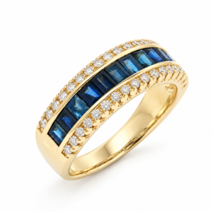 Blue Sapphire 1.53 Carat TW and Diamond Anniversary Ring in Yellow Gold