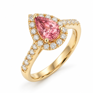 Pink Sapphire 1.06 Carat and Canadian Diamond Halo Ring in Yellow Gold