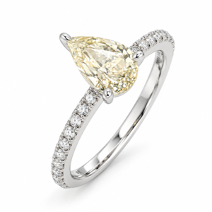 Pear Shape Yellow Sapphire and Canadian Diamond Ring in White Gold