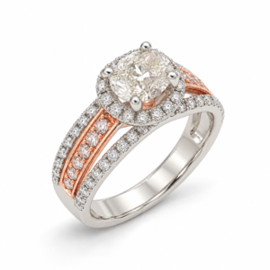 GIA Diamond Triple Row Halo Ring in 18K White & Rose Gold