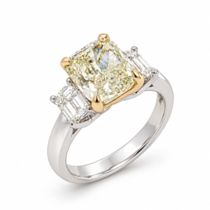 Cushion Brilliant Cut Diamond and De Beers Forevermark Diamond Trilogy Ring in 18K White Gold 4.22 Carat TW