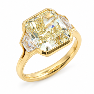 Fancy Yellow Diamond Trilogy Engagement Ring in 18K Yellow Gold 6.19 Carat TW