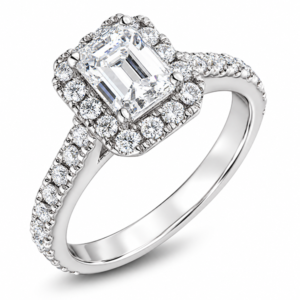 GIA Diamond Halo Engagement Ring in 14K White Gold 1.03 Carat TW