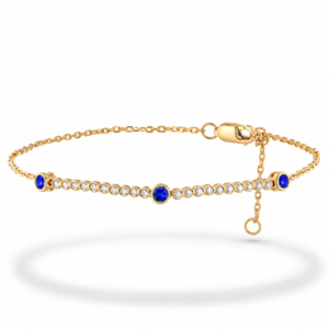 Blue Sapphire and Canadian Diamond Bezel Set Bracelet in Yellow Gold