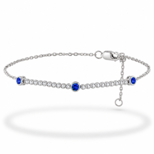 Blue Sapphire and Canadian Diamond Bezel Set Bracelet in White Gold