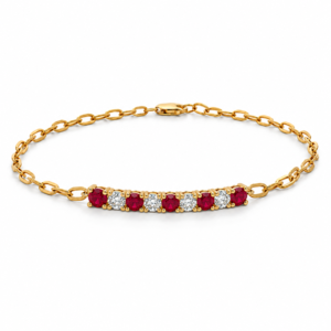 Ruby and Canadian Diamond Paperclip Bracelet in Yellow Gold