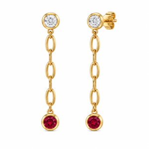 Ruby and Canadian Diamond Dangle Earrings in Yellow Gold