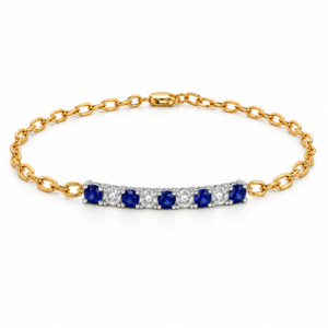 Blue Sapphire and Canadian Diamond Paperclip Bracelet in Yellow and White Gold