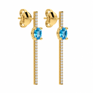 Blue Topaz and Canadian Diamond Drop Earrings in Yellow Gold