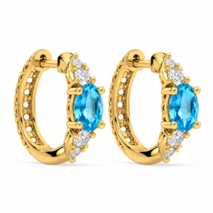 Blue Topaz and Canadian Diamond Hoop Earrings in Yellow Gold