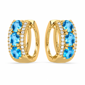 Canadian Diamond and 1.14 Carat TW Blue Topaz Hoop Earrings in Yellow Gold