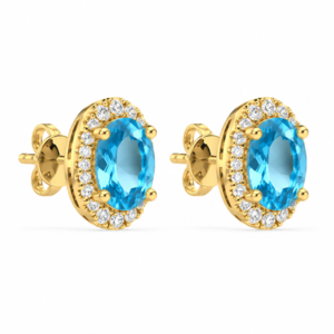 Blue Topaz and Canadian Diamond Stud Earrings in Yellow Gold
