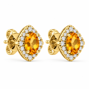 Citrine 0.82 Carat TW and Canadian Diamonds Rhombus Halo Stud Earrings in Yellow Gold