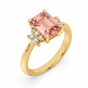 Emerald Cut Morganite and Canadian Diamond Accent Ring in Yellow Gold