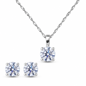 GIA Solitaire Diamond Pendant and Earrings Set in 14K White Gold | 2.12 Carat TW