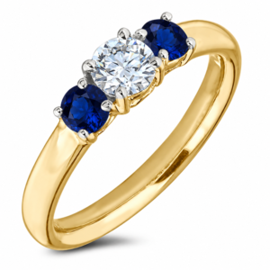 Blue Sapphire And Canadian Diamond Trilogy Ring in Yellow Gold