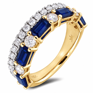 Blue Sapphire 1.85 Carat TW and De Beers Forevermark Diamond Double Row Anniversary Ring in 14K Gold