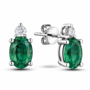 Emerald and Diamond Stud Earrings in Sterling Silver