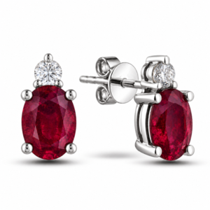 Ruby and Diamond Stud Earrings in Sterling Silver