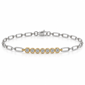 Canadian Diamond Bezel Set Paperclip Chain Bracelet in Yellow Gold and Sterling Sliver