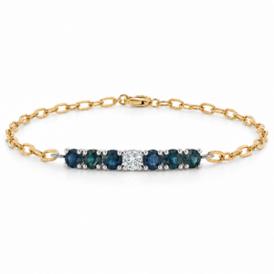 Canadian Diamond and Blue Sapphire Paperclip Chain Bracelet in Yellow Gold and Sterling Silver