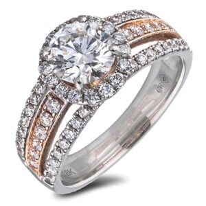 GIA Diamond Triple Row Halo Ring in 18K White & Rose Gold