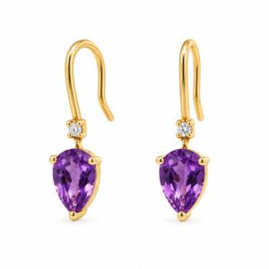 Pear Shape 3.60 Carat TW Amethyst and Canadian Diamond Drop Earrings in Yellow Gold