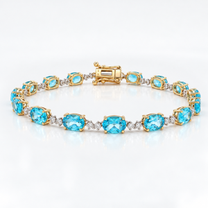 Blue Topaz 8.85 Carat TW and Canadian Diamond Bracelet In Yellow and White Gold