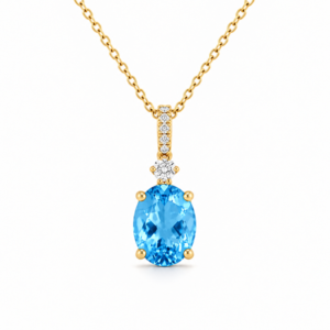 Canadian Diamond and 2.32 Carat Blue Topaz Drop Pendant in Yellow Gold