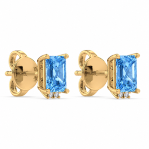 Blue Topaz and Diamond Stud Earrings in Yellow Gold