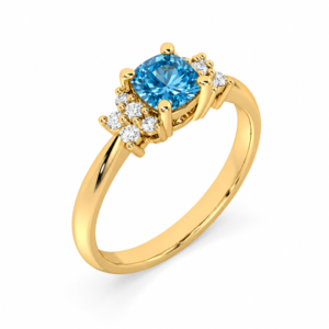 Blue Topaz and Canadian Diamond Floral Cluster Ring in Yellow Gold