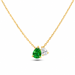 De Beers Forevermark Pear Shape Diamond and Emerald Necklace in 14K Yellow Gold