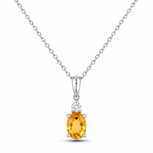 Citrine and Diamond Pendant In White Gold