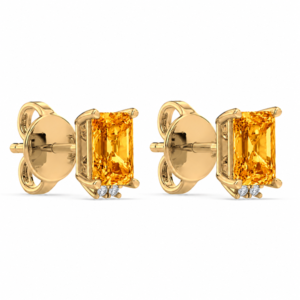 Citrine and Diamond Stud Earrings in Yellow Gold