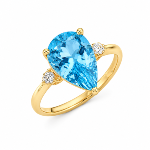 Blue Topaz 1.91 Carat and Canadian Diamond Three Stone Ring in Yellow Gold