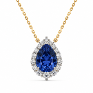 Ceylon Origin 2.57 Carat Blue Sapphire and De Beers Forevermark Diamond Halo Necklace in 18K Gold