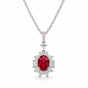 De Beers Forevermark Diamond and Ruby Floral Halo Pendant in 18K White Gold