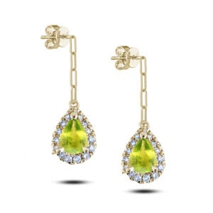 Peridot and Canadian Diamond Dangle Earrings in Yellow Gold