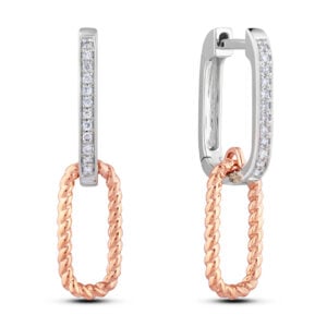 Canadian Diamond Paperclip Earrings in White and Rose Gold